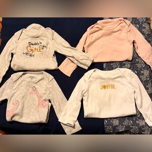 Assorted lot of 4 baby girl Long Sleeve Onesies size 6 months